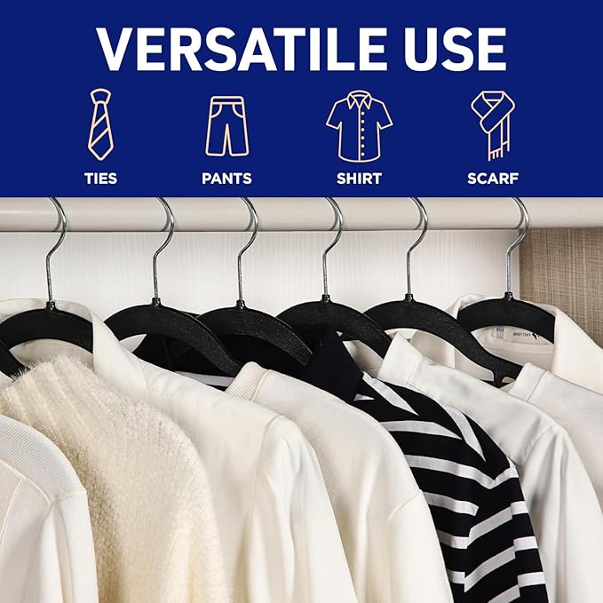 Lifemaster Versatile Clothes Hanger Set - 80 Pieces Space-Saving Dry and Wet Clothes Hanger Set with 360° Swivel Hook and Non-Slip Rubber Design - Black