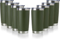 DOMICARE 20oz Stainless Steel Tumbler Bulk with Lid, Double Wall Vacuum Insulated Travel Mug, Powder Coated Coffee Cup, Army Green, 8 Pack