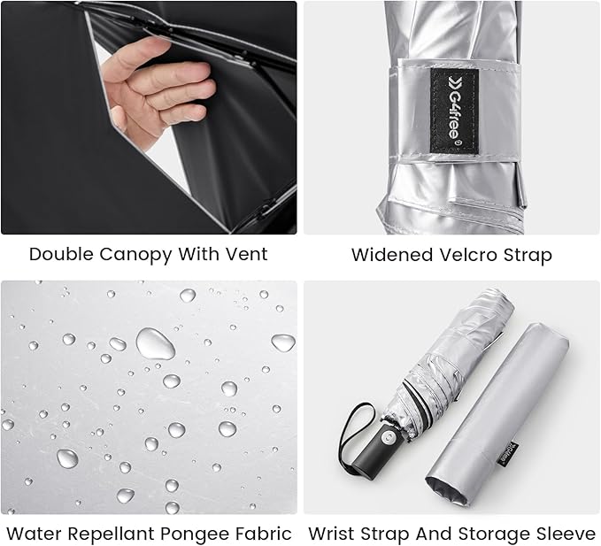 G4Free 43 Inch Travel Umbrella Ultralight UPF 50+ UV Protection Compact Sun Umbrella, Double Canopy Super Slim Small Portable Automatic Anti-bounce Close