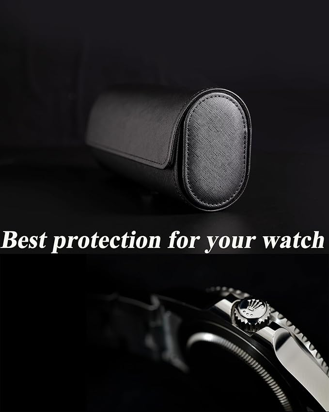 MR.OKAY 3 Watch Travel Case- Classic Leather Watch Case With Superb Texture.Portable Watch Roll Or Organizer For Storage And Display. Travel Gift for Men, All Handcrafted By Leather Craftsmen.