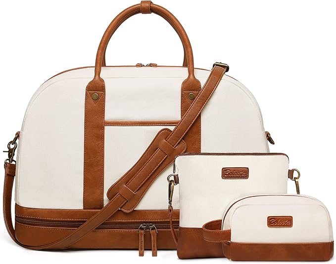 Weekender Bag for Women Canvas Overnight Bag Large Travel Tote Bag Carry on Shoulder Duffle Bag With Shoe Compartment,Perfect for Travel/Daily Use/Birthday Gift …