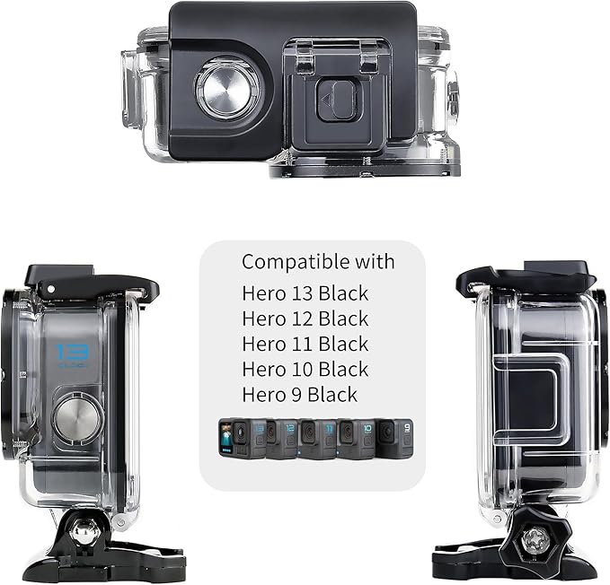 SOONSUN Waterproof Case for GoPro Hero 13 12 11 10 9 Black,196FT/60M Underwater Protective Diving Housing with Accessories, Built-in Dual Cold Shoe Mount to Connect Video Light and Microphone