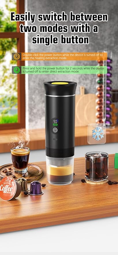 Portable Electric Coffee Maker, Digital Display, Compatible with Coffee Pods,Rechargeable Coffee Machine for Travel, Camping, RV,Home,Office (green)