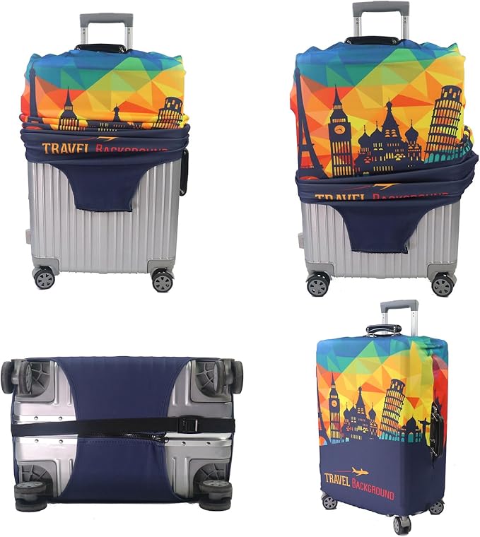 MosaiRudo Thicker Luggage Cover Elastic Suitcase Cover Protector Fits 18-32 Inch Suitcase Travel Accessories (Travel-4, L)