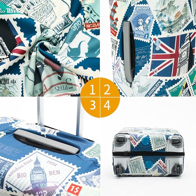 Travelkin Luggage Covers For Suitcase Tsa Approved,Suitcase Cover Protector Fit 18-32 Inch Luggage (Stamp, XL)
