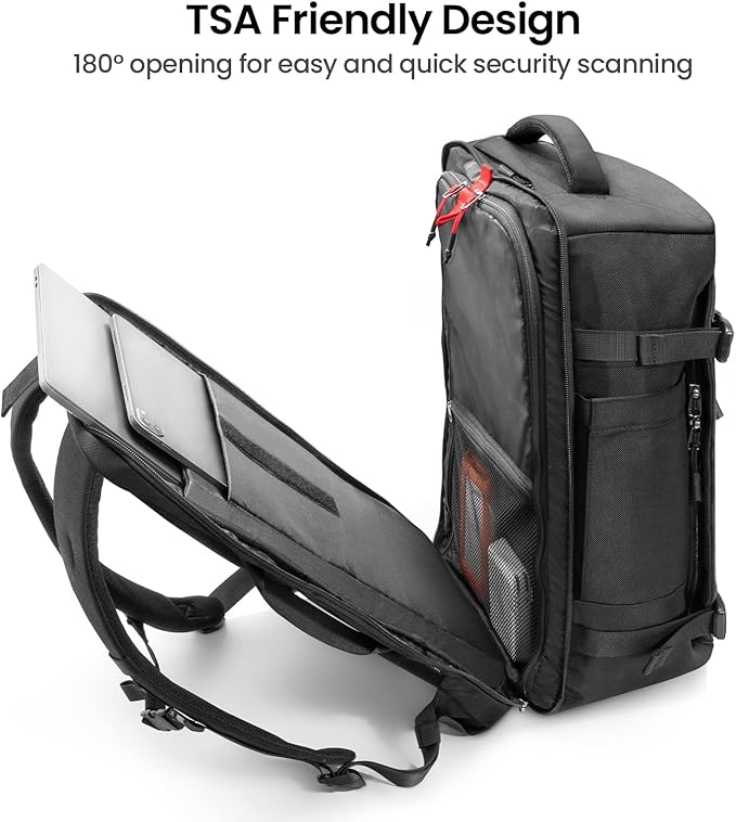 tomtoc Travel Backpack 40L, TSA Friendly Flight Approved Carry-on Luggage Hand Water-resistant Lightweight Business Rucksack, Durable Large Weekender Bag Daypack Fits 17.3 Inch Laptop, PFAS Free