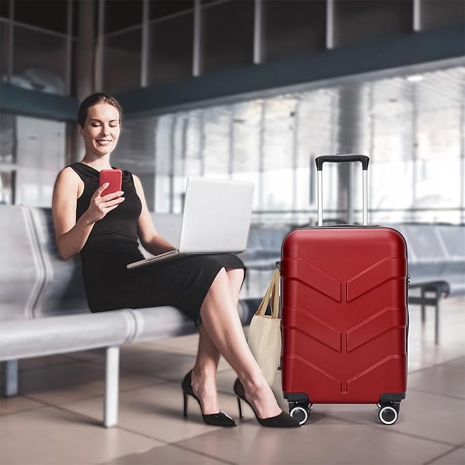 Hardside Carry On Luggage 22x14x9 Airline Approved with Spinner Wheels, Lightweight 20-inch Carry-On Suitcase for Women & Men, Red