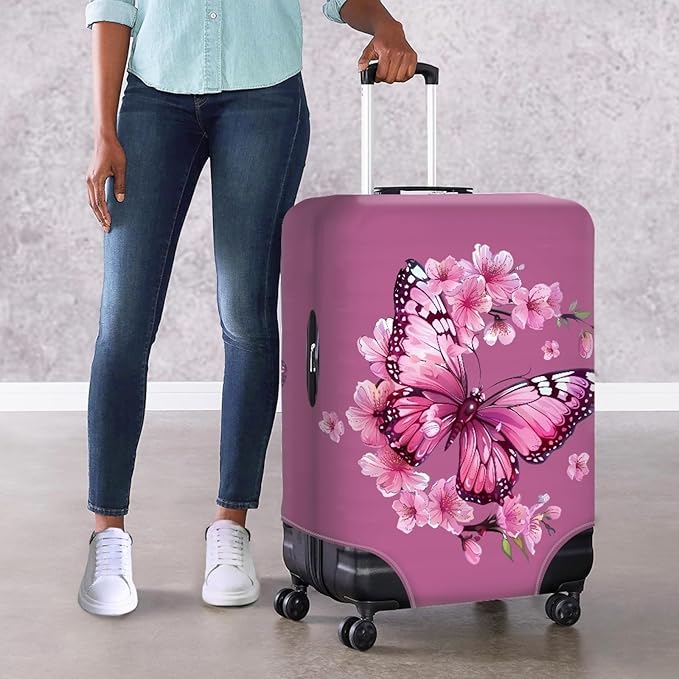 Purple Butterfly Luggage Cover Anti-scratch Baggage Suitcase Protector Fits 26-29 Inch Luggage