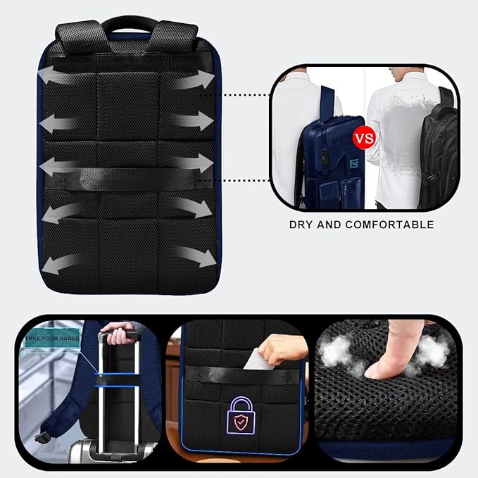ZINZ Laptop Backpack 15 15.6 16 Inch, Expandable Computer Rucksack with Multi-Pockets Anti-Theft Travel Daypack for Men and Women,Blue