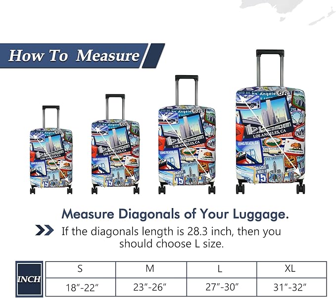 HYPER VENTURE Washable Luggage Cover - Fashion Suitcase Protector Fits 27-30 Inch Luggage (Travel Location, L)