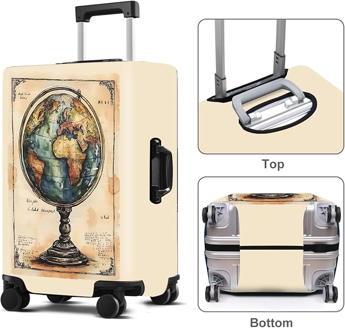 Luggage Cover Washable Suitcase Protector Anti-scratch Suitcase cover Fits 20-34 Inch Luggage (Globe, M(24-26inch suitcase))
