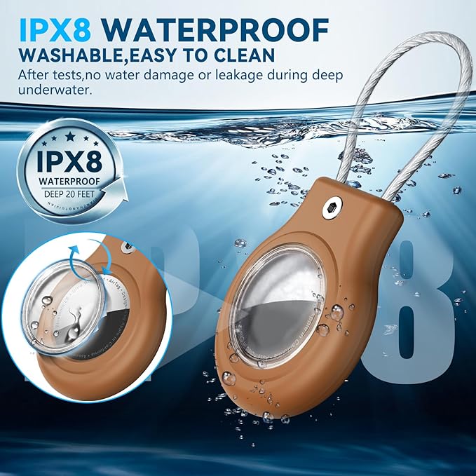 Waterproof Airtag Holder,Airtag Case with Secure Lock,Airtags Keychain for Apple Airtag,Anti-Lost Protective Cover Air tag Accessories for GPS Item Finder Tracker Luggage,Bag,Key,Pet,Cat Dog-Brown