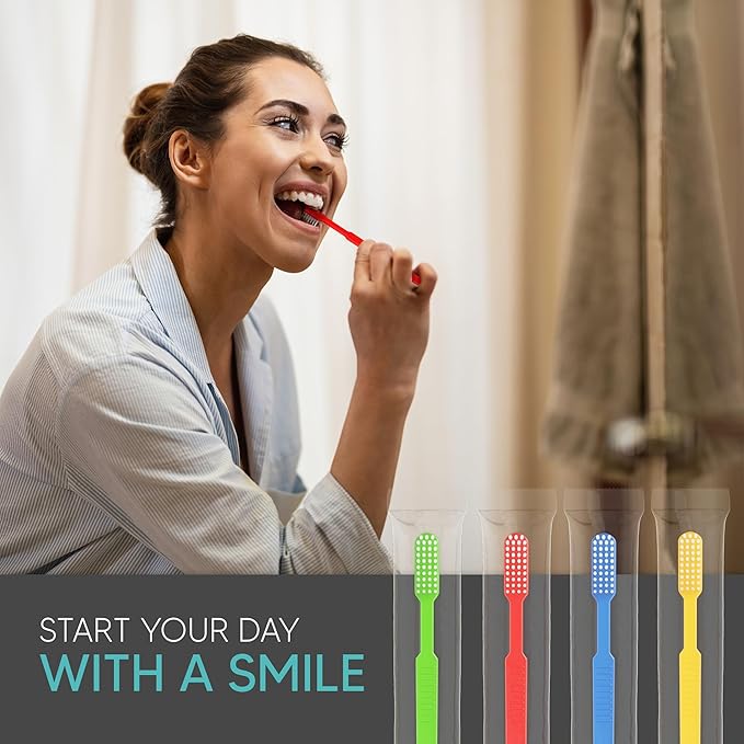 100 Pack Disposable Toothbrushes with Toothpaste Built In - Prepasted Toothbrushes Individually Wrapped - Single Use Waterless Tooth Brush with Soft Bristles for Airbnb, Hotel, Camping, Travel