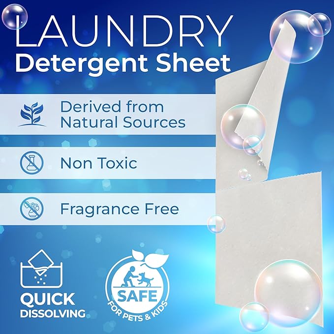 Gull Living Home Travel Laundry Detergent Sheets - 10 Loads Pack - Eco Laundry Detergent Sheets Unscented - Tackles Tough Stains - Travel Friendly