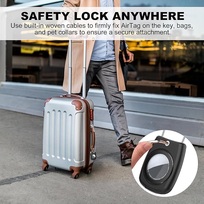 IPX8 Waterproof Airtag Holder Air Tag Case with Keychain, 4-Pack AirTags All-Round Protect Case for Apple Tag Tracker, Air Tags Holder for Luggage, Key, Pet, Backpack, 4 Black
