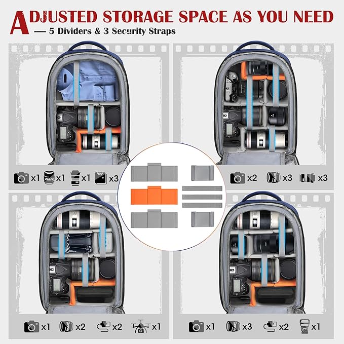 SDYSM Camera Backpack, Large Camera Bag for Photographers Professional DSLR/SLR Mirrorless Camera Case Compatible for Sony Canon Nikon, Blue