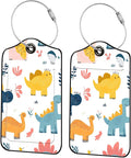 Luggage Tags for Suitcases, 2-Pack PU Leather for Cruise & Travel, Baggage ID Tags with Privacy Cover & Address Card, Durable Metal Ring, Kids Adults Travel Accessories, Playful Dinos