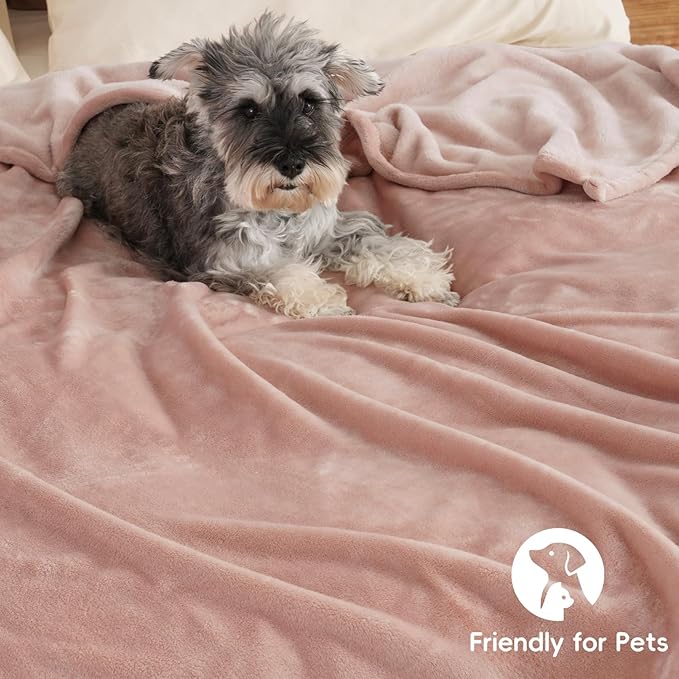 PHF Ultra Soft Fleece Blanket Queen Size, No Shed No Pilling Luxury Plush Cozy 300GSM Lightweight Blanket for Bed, Couch, Chair, Sofa Suitable for All Season, 90" x 90", Rose Pink