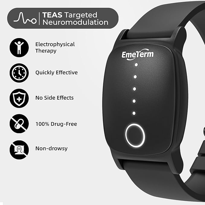 EmeTerm Explore FDA-Cleared Galaxy Black and Navy Blue Anti-Nausea Wristband IP67 Waterproof Morning Motion Travel Sickness Vomit Relief Rechargeable No Gel Drug Free Without Side Effects (2 Pack)