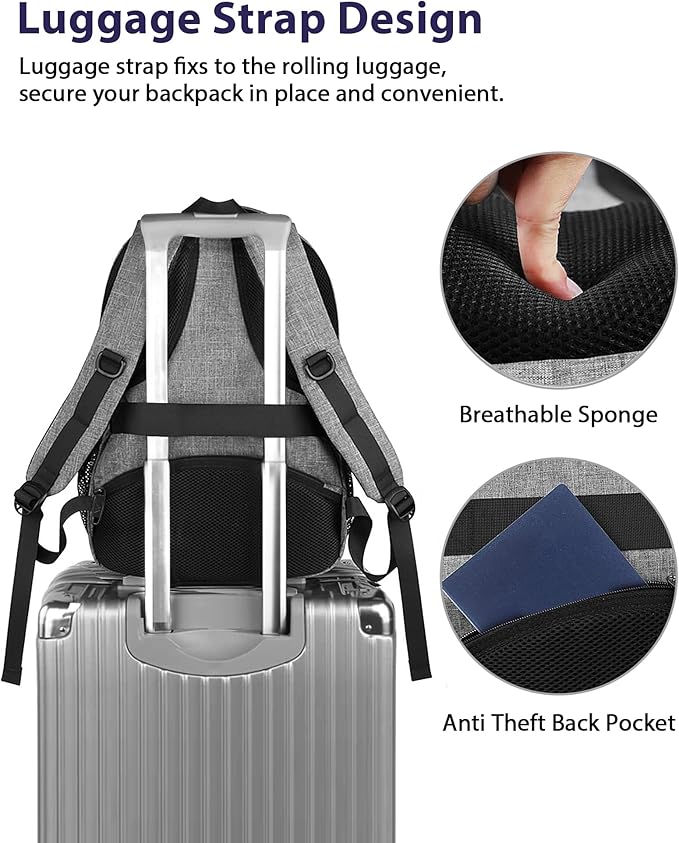 MATEIN 15.6 Inch Student Laptop Backpack, 20 L Airline Personal Item College School Book Bag with TSA Laptop Compartment, Water Resistant Work Commute Computer Backpack for Men Women, Grey