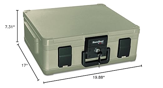 FireKing SureSeal Fire Safe with Key Lock, 1 Hour Fire Rated, UL Rated & 100 Hour Water Resistant Home Safe, Portable Home Safes, Taupe