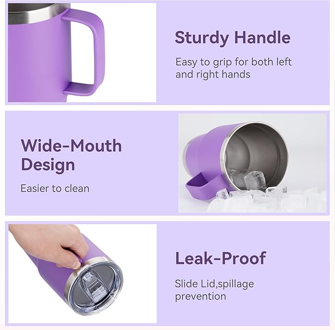 HASLE OUTFITTERS 20oz Tumbler Bulk with Lid, Stainless Steel Tumbler Bulk with Handle, Metal Insulated Travel Coffee Mug Set with Handle, Double Wall Vacuum Leak Proof Tumbler Cup, Purple 6 Pack