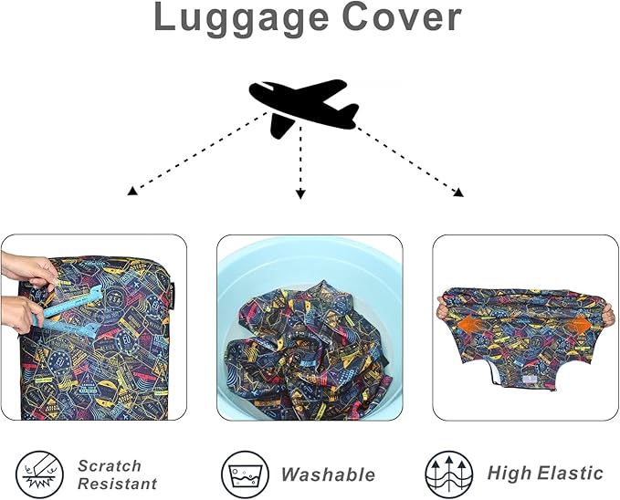 Explore Land Travel Luggage Cover Suitcase Protector Fits 23-26 Inch Case (Stamp, M)