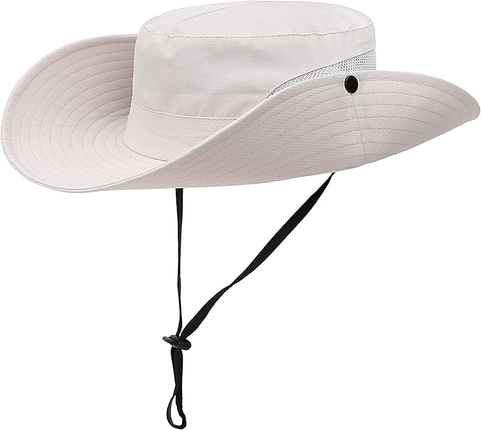 Womens Summer Sun Hat Beach Hat Wide Brim Outdoor UV Protection Hat Foldable Cool Mesh Ponytail Bucket Hat