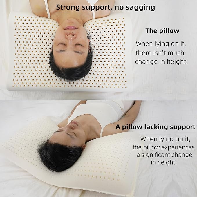 Cervical Neck Pillow for Pain Relief - Ergonomic Organic Nature Latex Foam Contour Pillows for Side, Back Sleepers, Medium Firm Soft Pillow for Neck Support with Breathable Cover (3.9"/4.7")