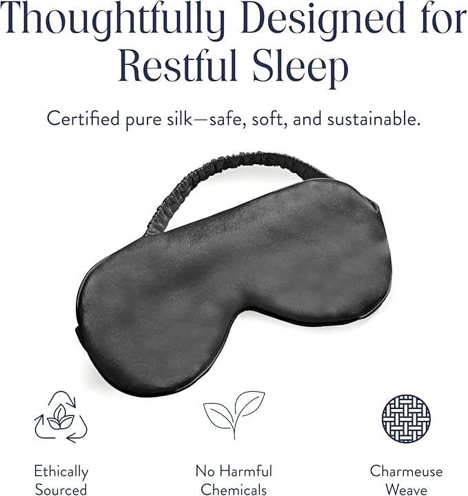 Brooklinen Silk Eye Mask for Sleeping – Carbon Grey, 100% Mulberry Silk Sleep Mask with Soft Elastic Strap, Machine Washable, Breathable & Cool-to-The-Touch – Ideal for Sleeping & Traveling