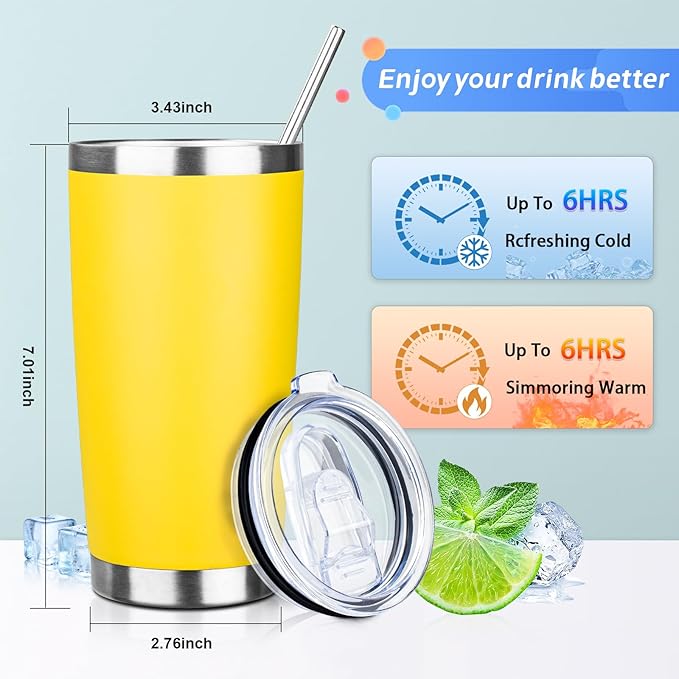 20oz Tumbler with Straw and Brush, Stainless Steel Vacuum Insulated tumbler, Double Wall Insulated Coffee Tumbler for Outdoor, Home, Travel,Office (Buff,1pcs)