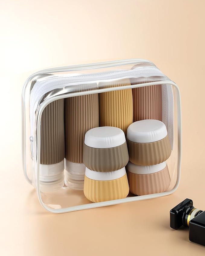 Travel Bottles 8 Pack, TSA Approved 3 oz Travel Toiletries Containers with Clear Bag, Leak Proof Silicone Squeezable Essentials Jars
