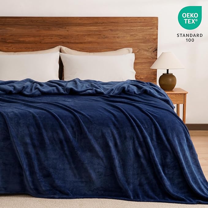 PHF Ultra Soft Fleece Blanket King Size, No Shed No Pilling Luxury Plush Cozy 300GSM Lightweight Blanket for Bed, Couch, Chair, Sofa Suitable for All Season, 108" x 90", Navy Blue