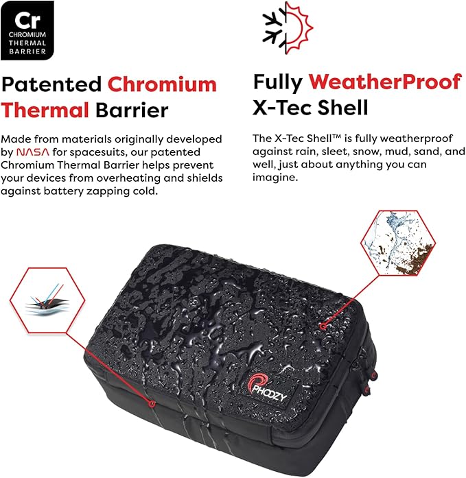 PHOOZY Premium Tech Bag & Cable Organizer Bag for Travel Accessories | Warm Weather Protection for Your Travel Essentials | Drop-Proof & Weatherproof with Skid Pad for Grip & Durability (BLACK)
