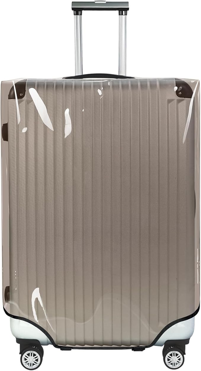 Explore Land Clear Luggage Cover Tough Protector Fits for 27-29 Inches Suitcase for Travel Airplane (PVC Gray, L)