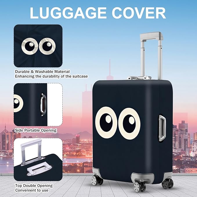 ANNA QUEEN Navy Blue Cartoon Eyes Luggage Cover, Funny Suitcase Protector for 28-30 Inch Luggage, Stretchable & Washable Travel Cover, Cute, Durable & Easy to Spot