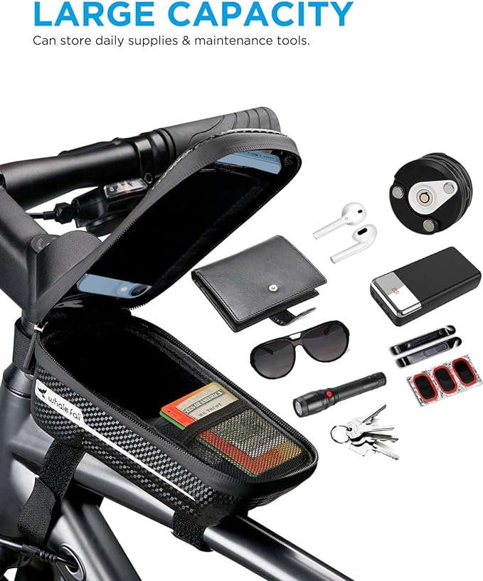 whale fall Bike Phone Frame Bag Waterproof, 3D Eva Hard Shell, Bike Phone Holder, Bicycle Top Tube Bag, Cycling Pouch with Rain Cover, Bike Accessories for Phones Under 7"