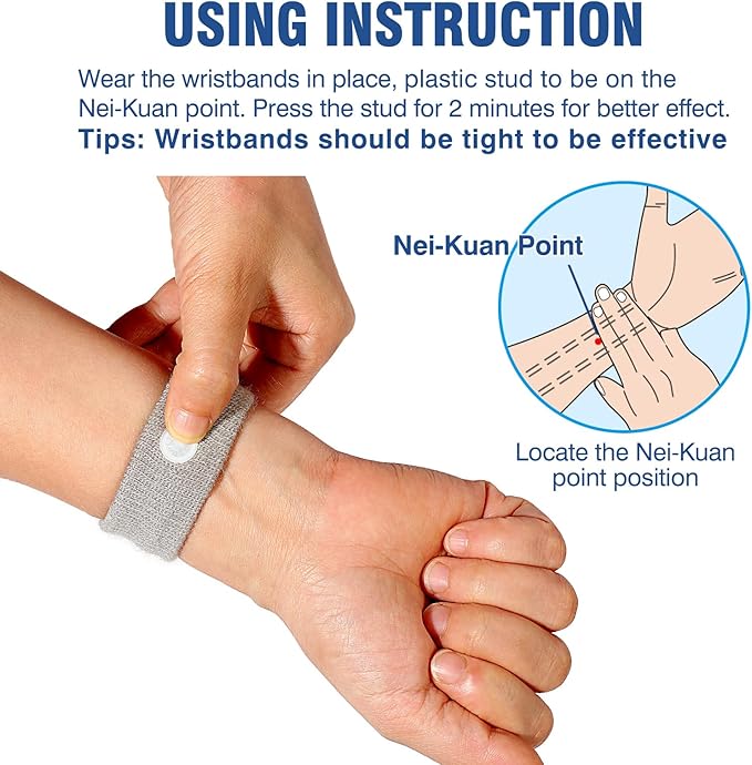 Motion Sickness Bands Anti Nausea Wristband for Adult and Kids Morning Sickness Relief for Pregnant Women Acupressure Nausea Relief for Car, Sea, Air Sickness -4 Pairs Grey, Black, Blue, Pink