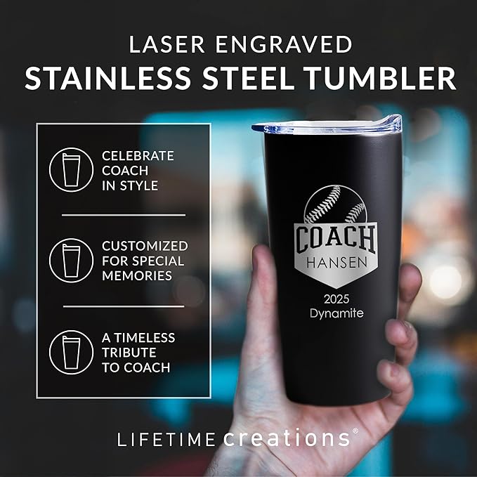 Lifetime Creations Custom Softball Coach Tumbler - Sotfball Coach Gifts for Men, Best Coach, Thank You Coaches, Softball Senior Night Gifts (White 20 Ounce Cup)
