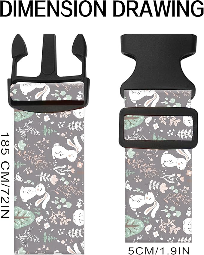 Luggage Straps for Suitcases, Adjustable Travel Belt, Durable Wide Luggage Strap, Cute Suitcase Strap Identifiers with Buckle, Bag Straps for Luggage, Cute Rabbits