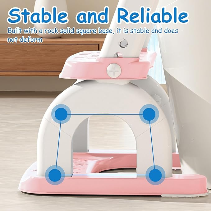 Potty Training Seat for Toddlers - Upgrade 2-in-1 Toilet Seat Toilet Ladder for Kids Children Boys Girls, Anti-Slip Pad & Adjustable Height with Waterproof PVC Cushion - Pink