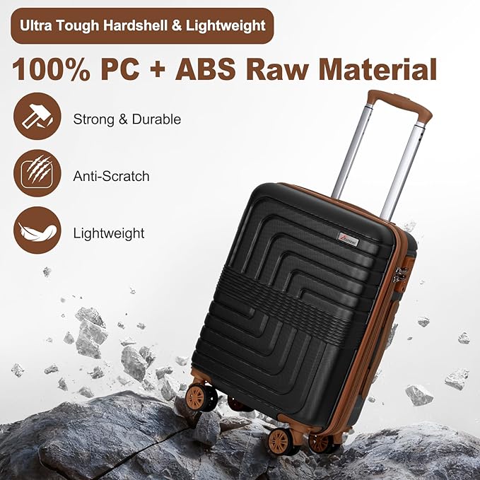 Romswi Luggage Sets 2 Piece, Expandable Carry On Luggage 20In with Travel Backpack, PC+ABS Hardside Suitcase Set with TSA Lock, Durable Carry On Suitcase with Spinner Wheels for Men Black