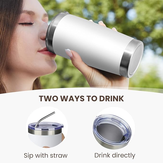 MEWAY 20oz Tumbler 4 Pack Double Wall Vacuum Insulated Travel Mug Bulk, Stainless Steel Tumblers with Lid and Straw, Durable Powder Coated Coffee Cups for Cold & Hot Drinks (White, 4)