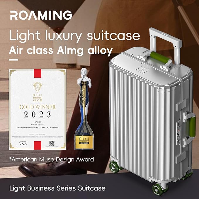 ROAMING 24 Inch Check Luggage Durable Aluminum Zipperless Luggage Airline Approved, Hardside Suitcase with TSA Lock USB Port and Spinner Wheels, Smart Organizational Pockets Maximize Packing Space