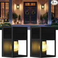 Outdoor Solar Wall Lights, High Brightness Waterproof Lanterns, Porch LED with Stainless-Steel & Tempered Glass, Black Sconce for Door Entryway, Garage, Patio, Yard, Warm White 2Pk