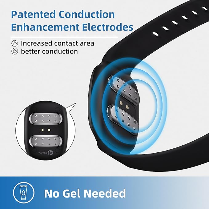EmeTerm Fashion FDA Cleared Relieve Nausea Electrode Stimulator Morning Sickness Motion Travel Sickness Vomit Relief Rechargeable No Gel Drug Free Wrist Bands Without Side Effects (Jet Black)