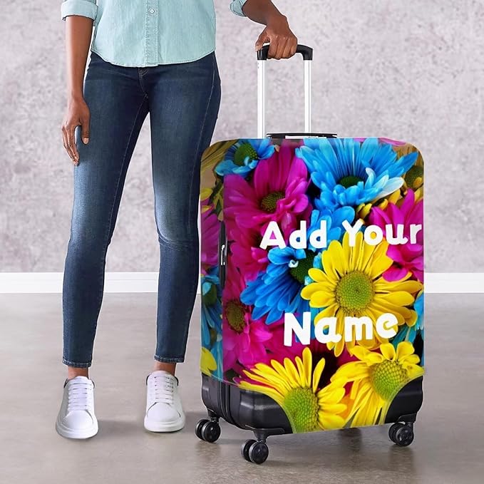 Customized Luggage Cover for Suitcase Personalized Name Suitcase Cover Fit 26-29 Inch Flower Luggage Covers Zip Closure Suitcase Cover Protector for Travel Business Anti-Scratch Baggage Cover