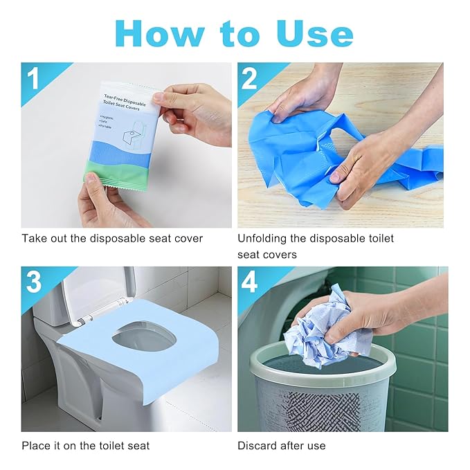 50 Packs Tear-Free Toilet Seat Covers Disposable for Adults and Kids, 16x24 Inch Waterproof Non-Slip Disposable Toilet Seat Cover for Travel, Public Toilet, Outdoors (Individual Package)