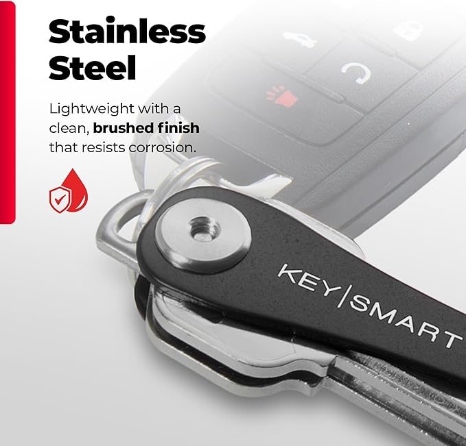 KEYSMART Key Holder for Keychain - Compact Key Organizer for Key Chain, Minimalist Clutter-Free EDC Keychains Key Ring, Black, 14 Keys