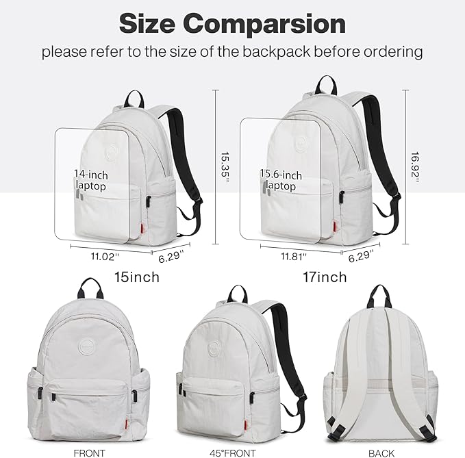 mixi Outdoor Lightweight Backpack Casual Carry On Laptop Backpack Travel Bookbag for Women Men, Water Resistant Durable Hiking Bag for Camping Weekender Sports College Work, 17 Inch, Light Gray